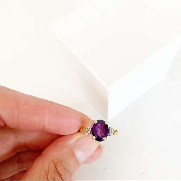 Authentic oval Amethyst and Diamonds Ring 14K gold Size 6 - Picture 4 of 11